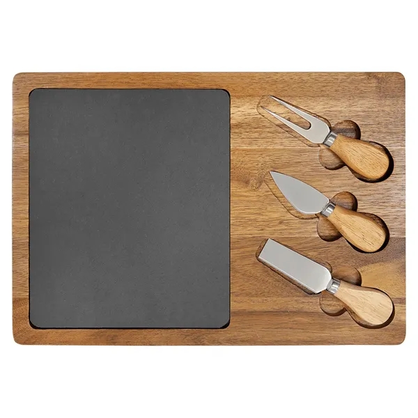 13 3/4"x9 3/4" Acacia Wood/Slate Rectangle Cheese Set - 13 3/4"x9 3/4" Acacia Wood/Slate Rectangle Cheese Set - Image 1 of 1