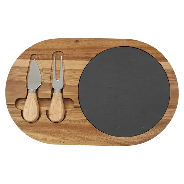 12 1/2" x 7 3/4" Acacia Wood/Slate Oval Cheese Set - 12 1/2" x 7 3/4" Acacia Wood/Slate Oval Cheese Set - Image 1 of 1