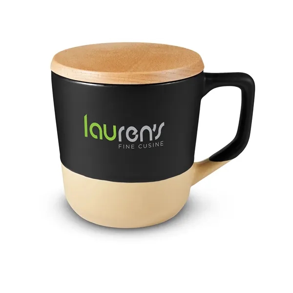Prime Line. 16.5 oz. Boston Ceramic Mug With Wood Lid. - Prime Line. 16.5 oz. Boston Ceramic Mug With Wood Lid. - Image 0 of 2