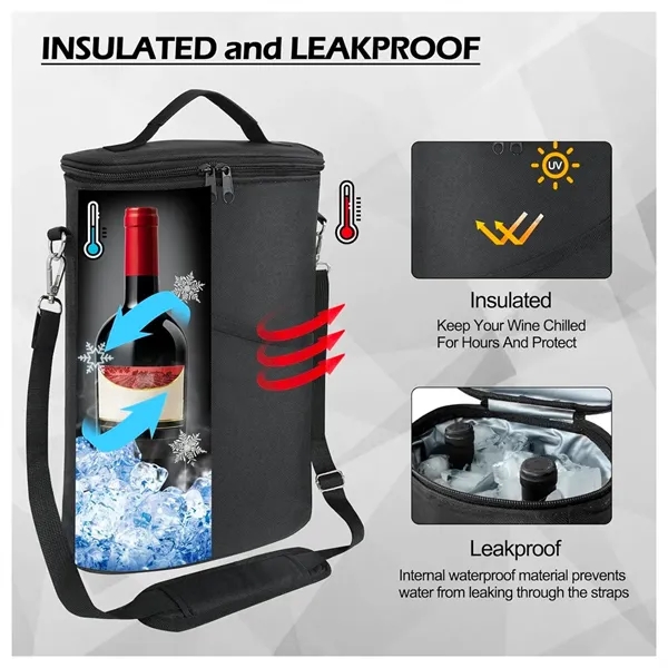 2 Bottle Wine Cooler Bag Leakproof Insulated Tote - 2 Bottle Wine Cooler Bag Leakproof Insulated Tote - Image 2 of 3