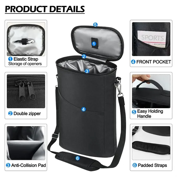 2 Bottle Wine Cooler Bag Leakproof Insulated Tote - 2 Bottle Wine Cooler Bag Leakproof Insulated Tote - Image 3 of 3