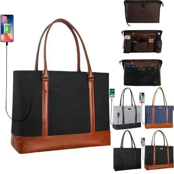 Waterproof Laptop Tote Bag With USB Port For Office - Waterproof Laptop Tote Bag With USB Port For Office - Image 0 of 4