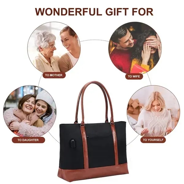 Waterproof Laptop Tote Bag With USB Port For Office - Waterproof Laptop Tote Bag With USB Port For Office - Image 4 of 4