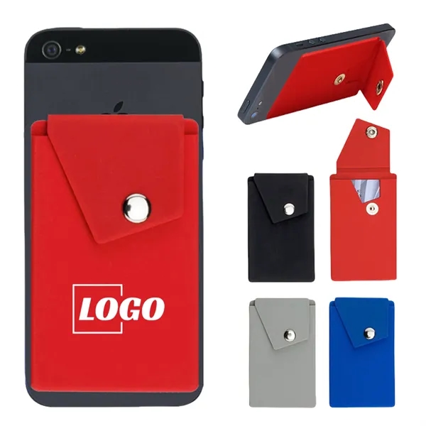Custom Silicone Phone Wallet Stand With Button Pocket