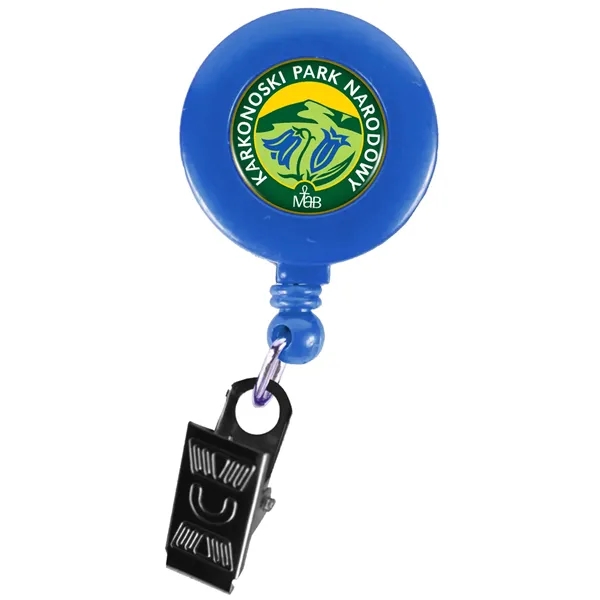 Round Retractable Badge Holder w/ Bulldog clip
