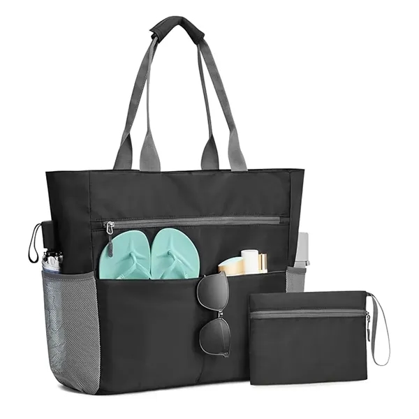 Vacation Beach Tote Bag with Zipper and Pockets - Vacation Beach Tote Bag with Zipper and Pockets - Image 1 of 5