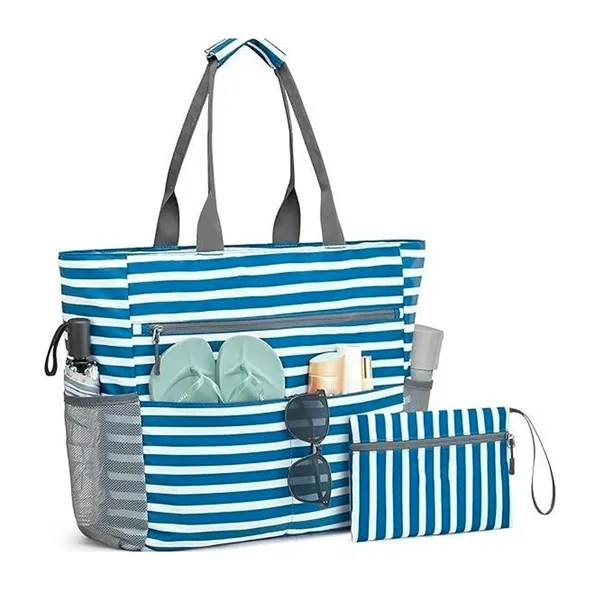 Vacation Beach Tote Bag with Zipper and Pockets - Vacation Beach Tote Bag with Zipper and Pockets - Image 2 of 5