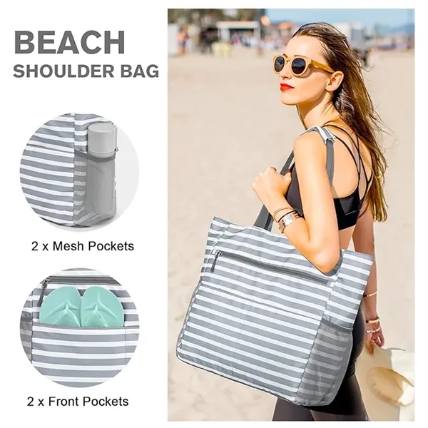 Vacation Beach Tote Bag with Zipper and Pockets - Vacation Beach Tote Bag with Zipper and Pockets - Image 5 of 5