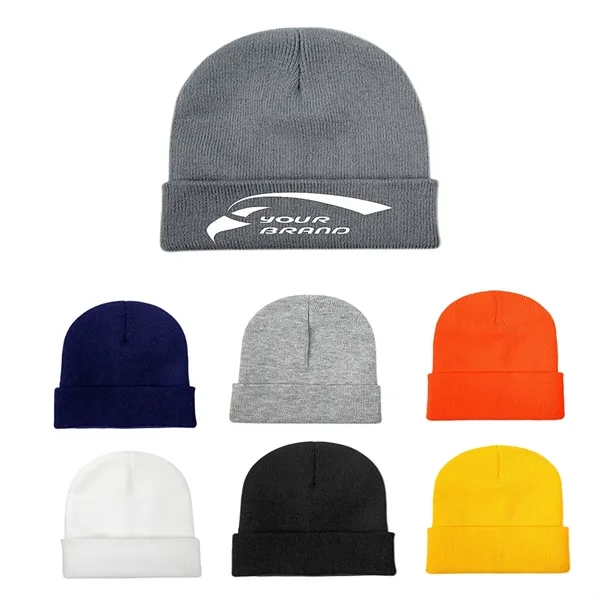 Solid Color Embroidered Knit Unisex Ski Beanie - Solid Color Embroidered Knit Unisex Ski Beanie - Image 0 of 5