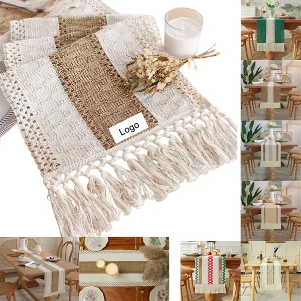 Boho Table Runner with Tassels - Boho Table Runner with Tassels - Image 0 of 5