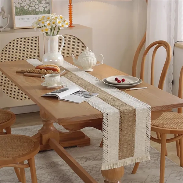 Boho Table Runner with Tassels - Boho Table Runner with Tassels - Image 3 of 5