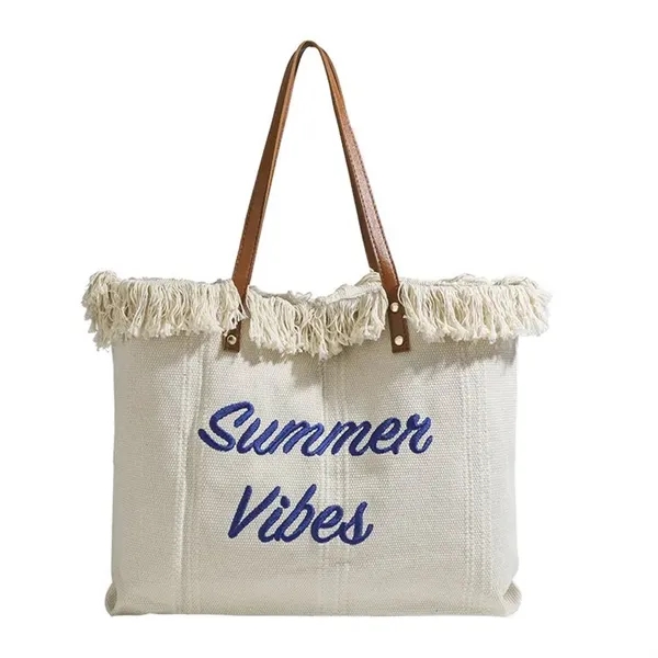 Fringed Beach Large Capacity Canvas Tote Bag - Fringed Beach Large Capacity Canvas Tote Bag - Image 1 of 6