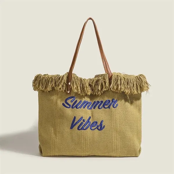 Fringed Beach Large Capacity Canvas Tote Bag - Fringed Beach Large Capacity Canvas Tote Bag - Image 3 of 6