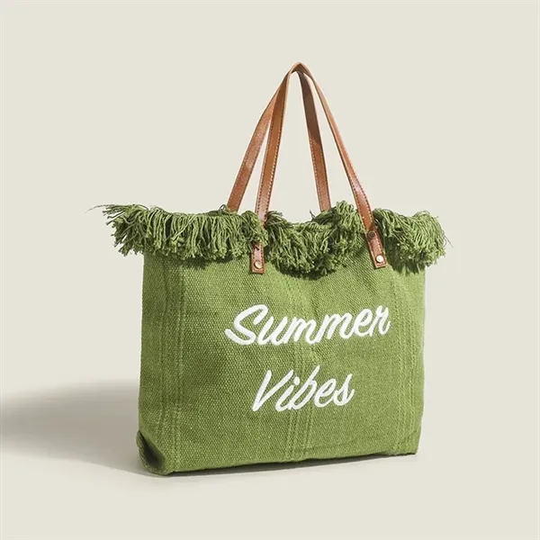 Fringed Beach Large Capacity Canvas Tote Bag - Fringed Beach Large Capacity Canvas Tote Bag - Image 4 of 6