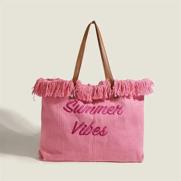 Fringed Beach Large Capacity Canvas Tote Bag - Fringed Beach Large Capacity Canvas Tote Bag - Image 5 of 6