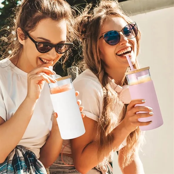 Reusable Glass Cups Tumbler with Bamboo Lids and Straws - Reusable Glass Cups Tumbler with Bamboo Lids and Straws - Image 3 of 3