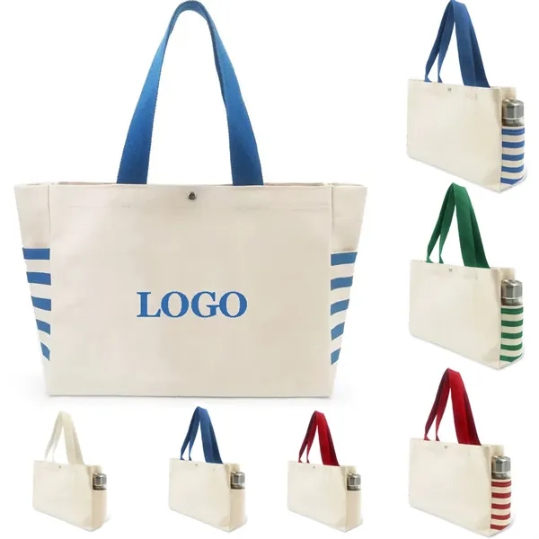 Cotton Canvas Tote Bag Witn Gusset  And 2 Side Pockets - Cotton Canvas Tote Bag Witn Gusset  And 2 Side Pockets - Image 0 of 2