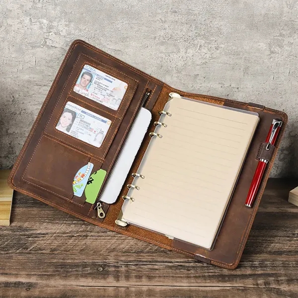 All-in-one A5 Geniune Leather Padfolio 6-ring Binder - All-in-one A5 Geniune Leather Padfolio 6-ring Binder - Image 5 of 7