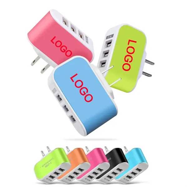 Custom Portable Plastic 3-Port Universal USB Wall Charger - Custom Portable Plastic 3-Port Universal USB Wall Charger - Image 0 of 2