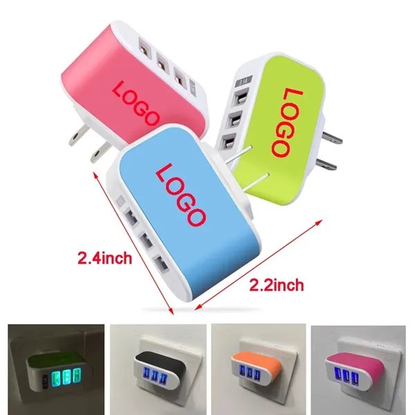 Custom Portable Plastic 3-Port Universal USB Wall Charger - Custom Portable Plastic 3-Port Universal USB Wall Charger - Image 1 of 2