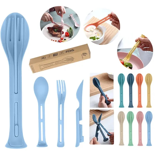 3 in 1 Wheat Straw Portable Cutlery Set - 3 in 1 Wheat Straw Portable Cutlery Set - Image 0 of 3