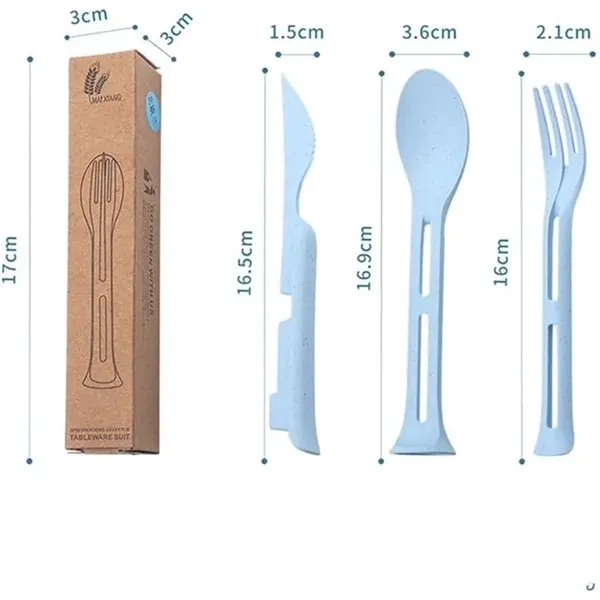 3 in 1 Wheat Straw Portable Cutlery Set - 3 in 1 Wheat Straw Portable Cutlery Set - Image 2 of 3