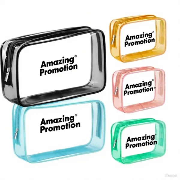 Transparent Cosmetic Toiletry Bag with Zipper - Transparent Cosmetic Toiletry Bag with Zipper - Image 0 of 6