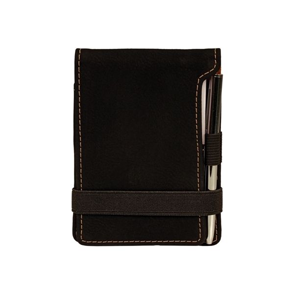 Black & Gold Leatherette Mini Notepad with Pen - Black & Gold Leatherette Mini Notepad with Pen - Image 1 of 1