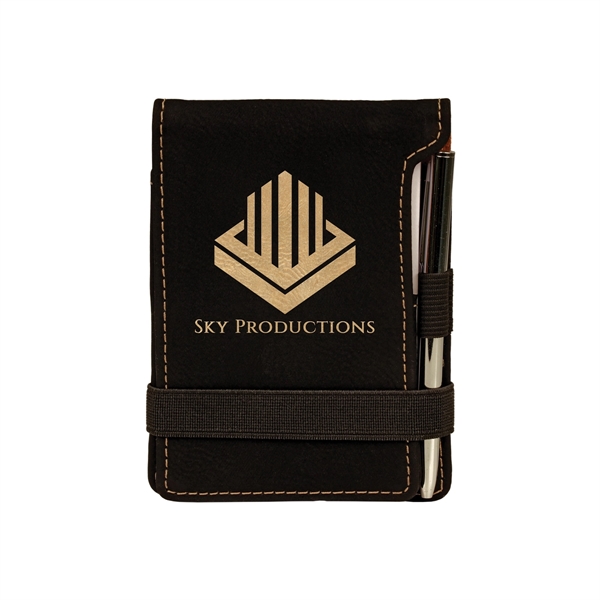 Black & Gold Leatherette Mini Notepad with Pen - Black & Gold Leatherette Mini Notepad with Pen - Image 0 of 1