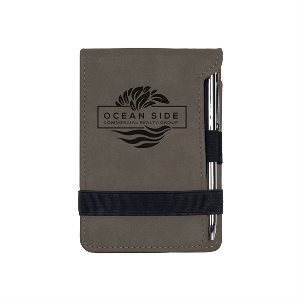 Gray Leatherette Mini Notepad with Pen - Gray Leatherette Mini Notepad with Pen - Image 0 of 1