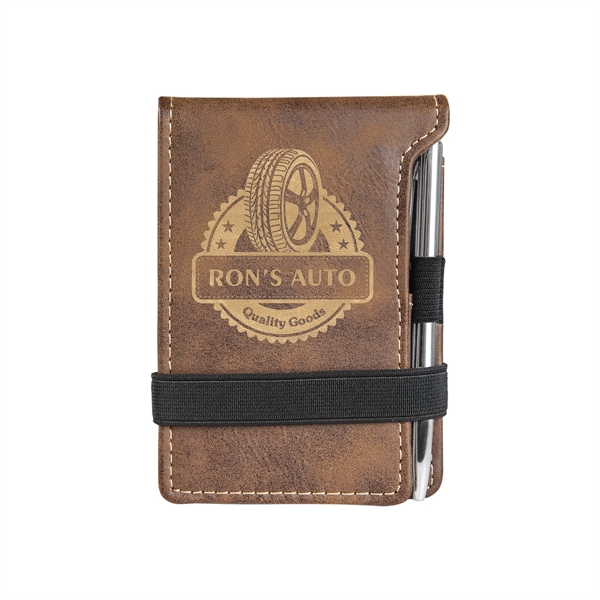 Rustic & Gold Leatherette Mini Notepad with Pen - Rustic & Gold Leatherette Mini Notepad with Pen - Image 0 of 1