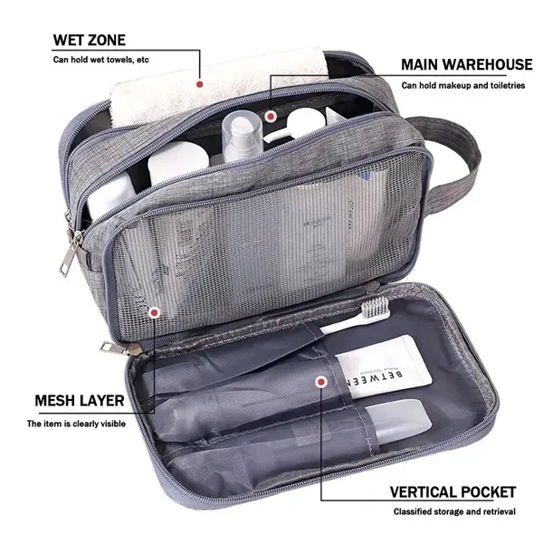 Travel Toiletry Bag Dopp Kit Layered Organizer W/ Handle - Travel Toiletry Bag Dopp Kit Layered Organizer W/ Handle - Image 3 of 4