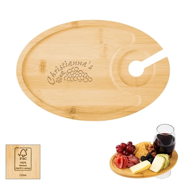 Wine & Dine Recessed Bamboo Tray With Wine Glass Holder - Wine & Dine Recessed Bamboo Tray With Wine Glass Holder - Image 0 of 4