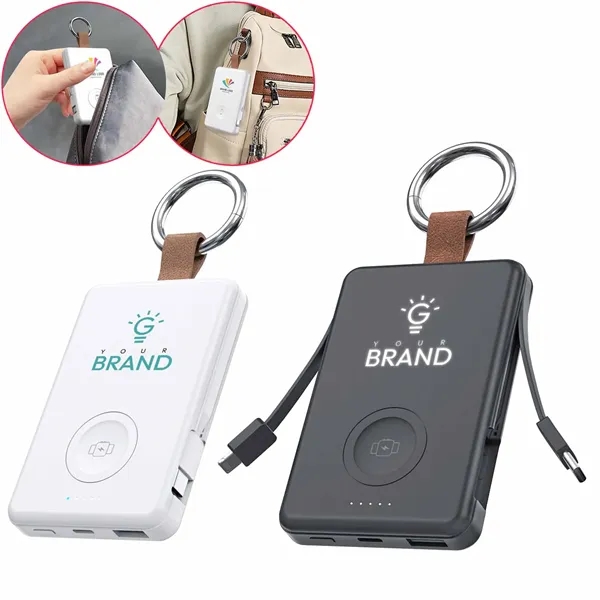 Keychain Power Bank With Wireless & Cable Charging - Keychain Power Bank With Wireless & Cable Charging - Image 0 of 2