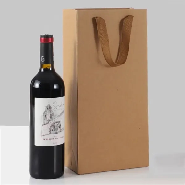 Kraft Bags with Handles for Single and Double Wine Bottles - Kraft Bags with Handles for Single and Double Wine Bottles - Image 1 of 4