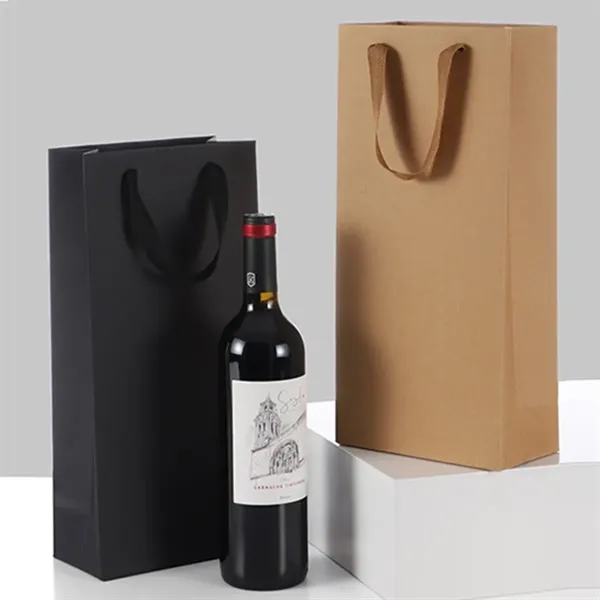 Kraft Bags with Handles for Single and Double Wine Bottles - Kraft Bags with Handles for Single and Double Wine Bottles - Image 2 of 4