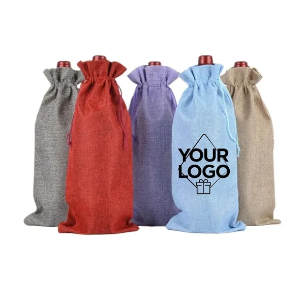 Burlap Wine Bottle Bag with Drawstring for Christmas Party - Burlap Wine Bottle Bag with Drawstring for Christmas Party - Image 0 of 9