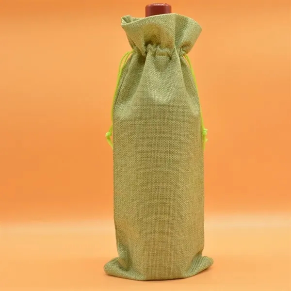 Burlap Wine Bottle Bag with Drawstring for Christmas Party - Burlap Wine Bottle Bag with Drawstring for Christmas Party - Image 4 of 9