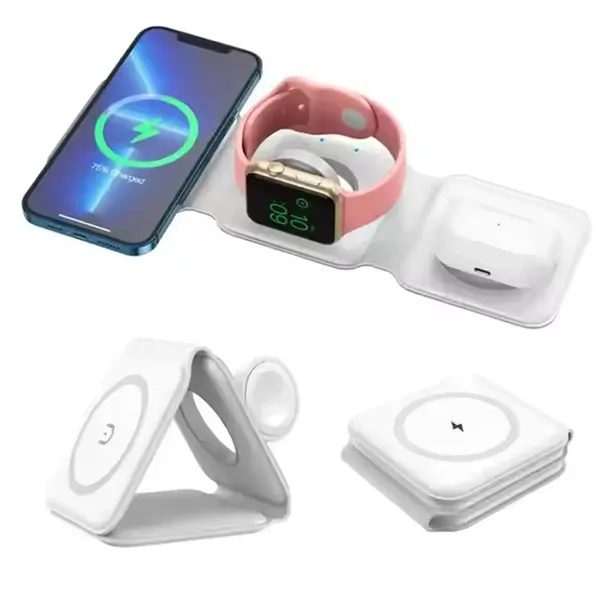 15W 3-in-1 Magnetic Wireless Charger with Foldable Qi Stand - 15W 3-in-1 Magnetic Wireless Charger with Foldable Qi Stand - Image 0 of 13