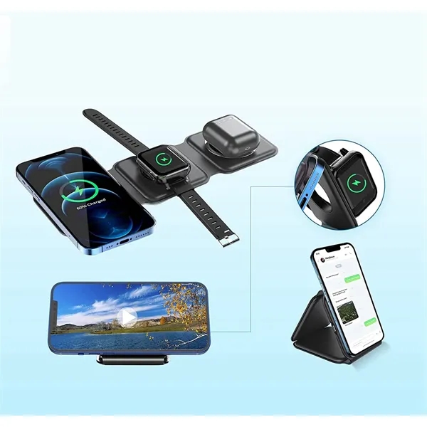 15W 3-in-1 Magnetic Wireless Charger with Foldable Qi Stand - 15W 3-in-1 Magnetic Wireless Charger with Foldable Qi Stand - Image 3 of 13