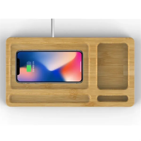 2 In 1 Bamboo Wireless Charger Storage Tray Desk Organizer - 2 In 1 Bamboo Wireless Charger Storage Tray Desk Organizer - Image 3 of 4