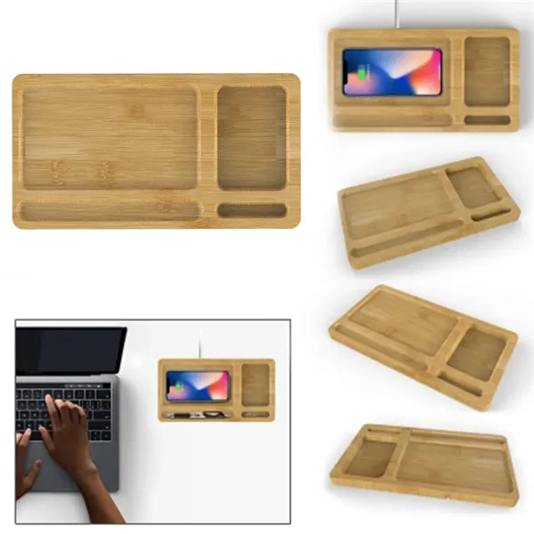 2 In 1 Bamboo Wireless Charger Storage Tray Desk Organizer - 2 In 1 Bamboo Wireless Charger Storage Tray Desk Organizer - Image 4 of 4