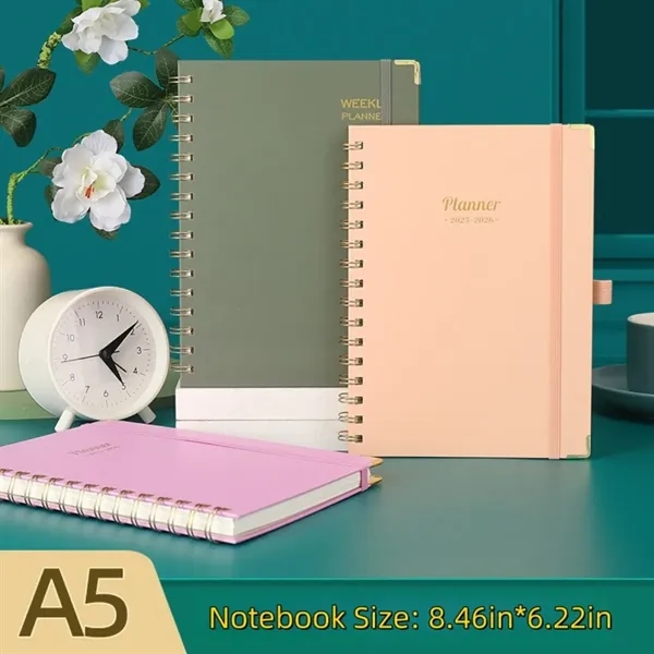 Hardcover A5 Spiral Notebook with Elastic Bands - Hardcover A5 Spiral Notebook with Elastic Bands - Image 1 of 5