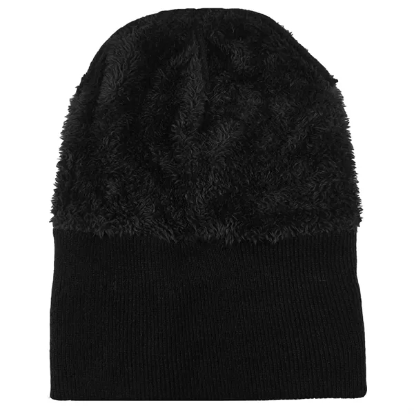Rolled Sherpa Lined Knit Beanie Cap - Rolled Sherpa Lined Knit Beanie Cap - Image 3 of 4