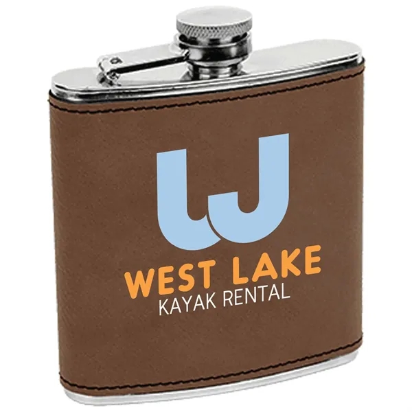 Stainless Steel Dark Brown Leatherette Flask - Stainless Steel Dark Brown Leatherette Flask - Image 2 of 2