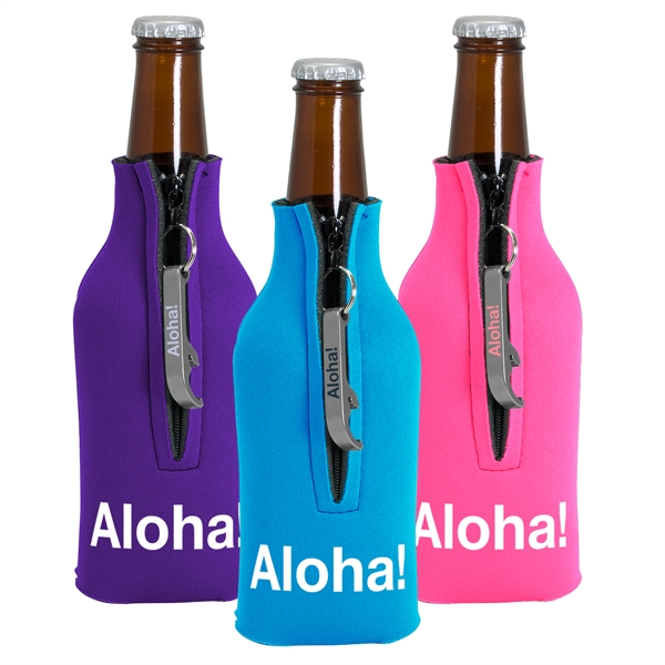 Zippered Bottle Coolie™ With Opener - Zippered Bottle Coolie™ With Opener - Image 0 of 2