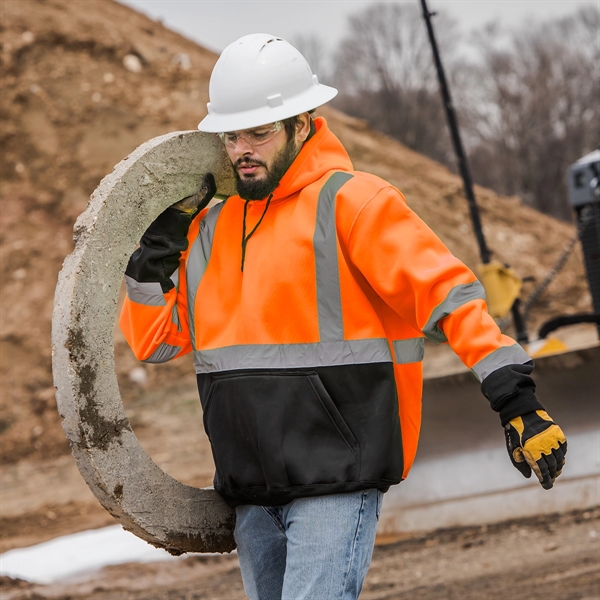 ANSI Class 3 HiViz Safety Orange Hood Sweatshirt, Blk Bottom - ANSI Class 3 HiViz Safety Orange Hood Sweatshirt, Blk Bottom - Image 2 of 2