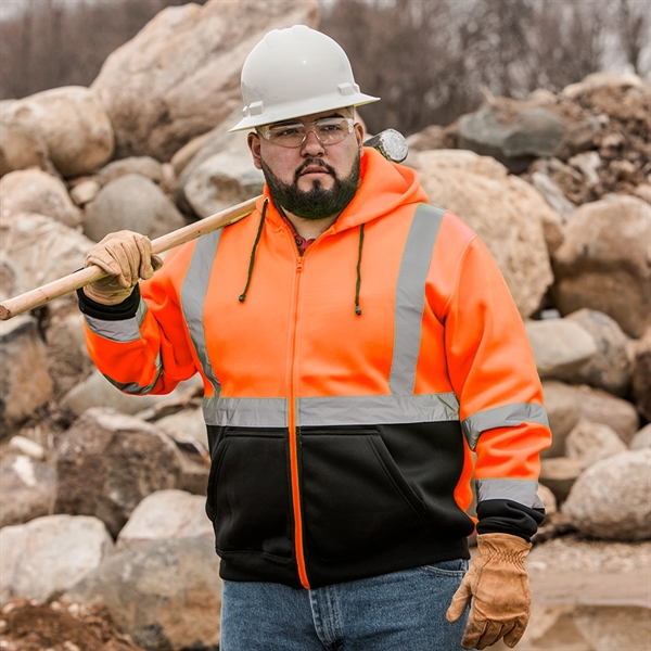 ANSI Class 3 Orange Full Zip Hooded Sweatshirt w/Blk Bottom - ANSI Class 3 Orange Full Zip Hooded Sweatshirt w/Blk Bottom - Image 2 of 2