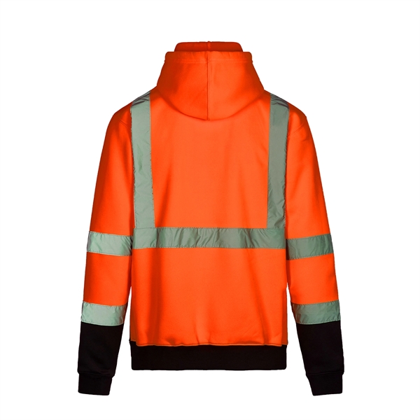 ANSI Class 3 Orange Full Zip Hooded Sweatshirt w/Blk Bottom - ANSI Class 3 Orange Full Zip Hooded Sweatshirt w/Blk Bottom - Image 1 of 2