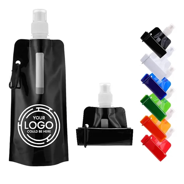 16 Oz Portable Foldable Water Bottle With Carabiner Clip - 16 Oz Portable Foldable Water Bottle With Carabiner Clip - Image 0 of 4